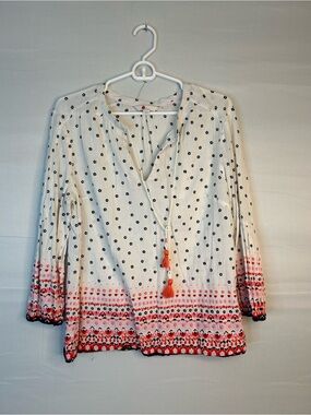 Boden Women’s Size 10 Long Sleeve Pullover Top Multicolor Whit V Neck Boho 130